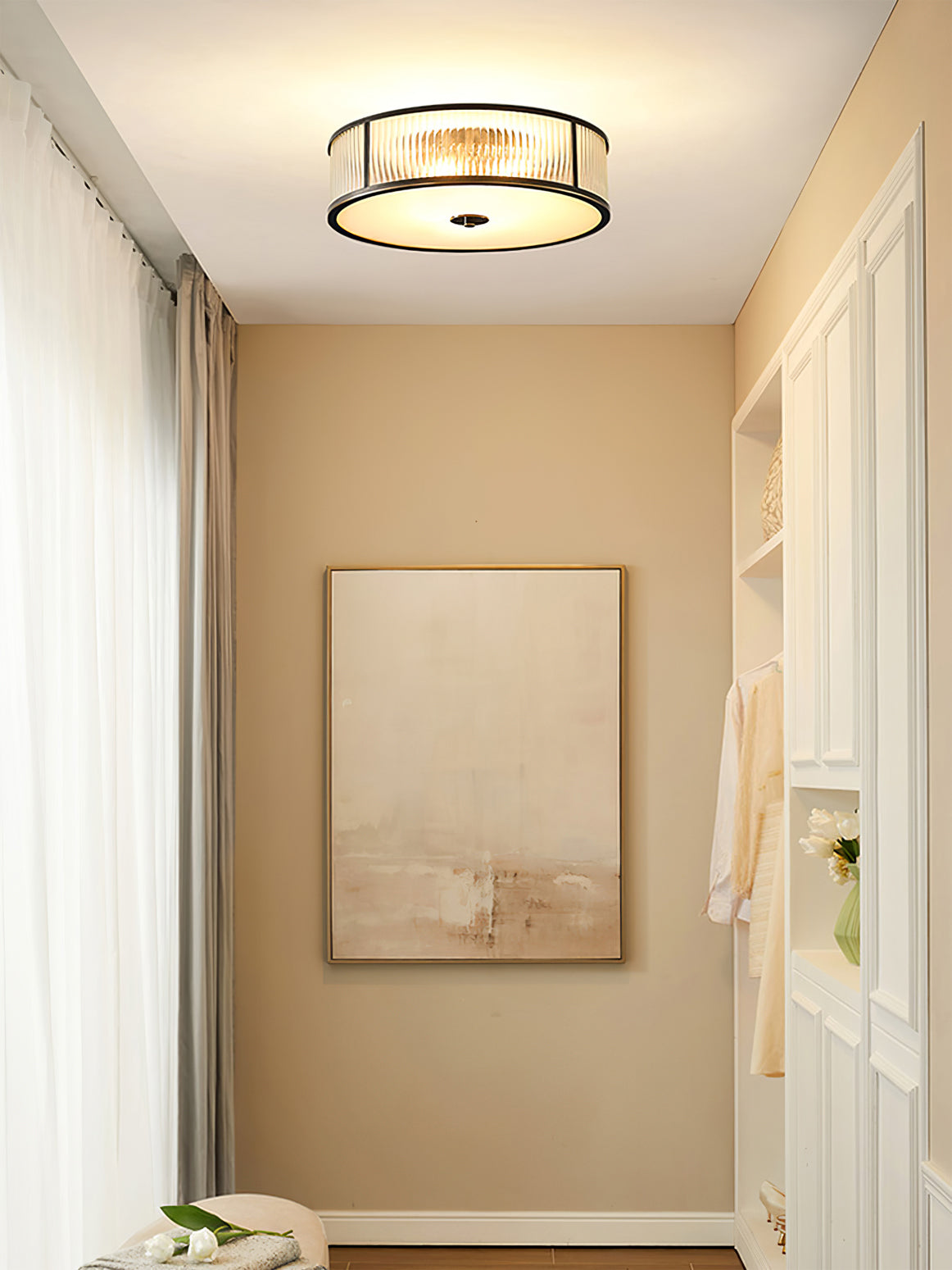 Art Deco Ceiling Light Brass Trim Glass Diffuser - Product example