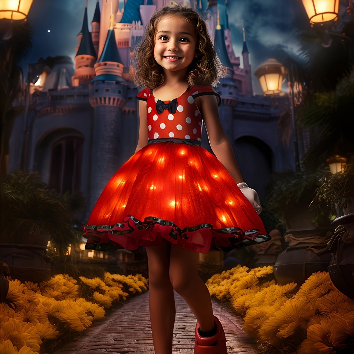 Girls Light Up Party Dress Polka Dot Design With LED Skirt - Product showcase