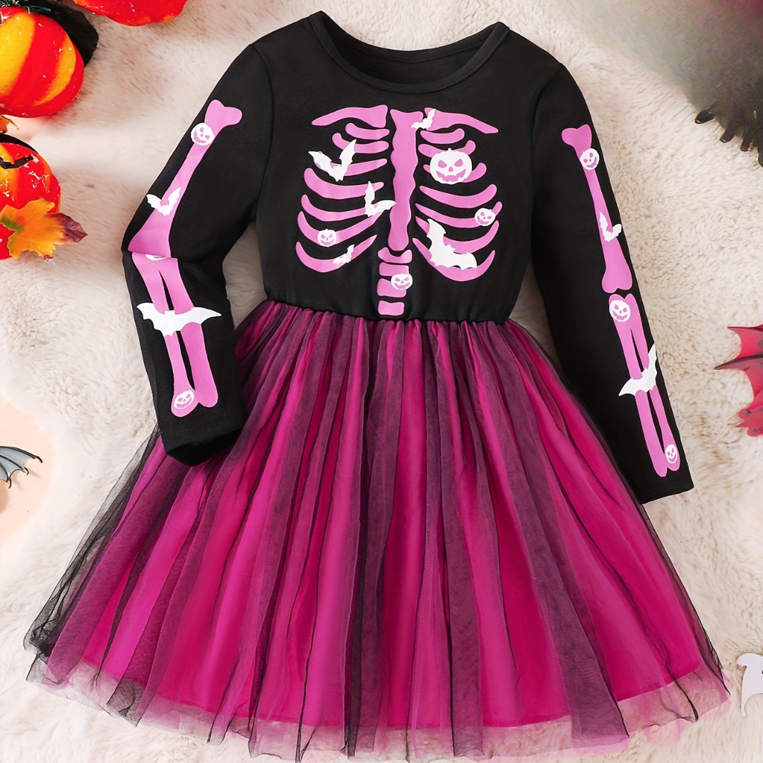 Halloween Skeleton Dress  Pink Tulle Party Costume - Product showcase