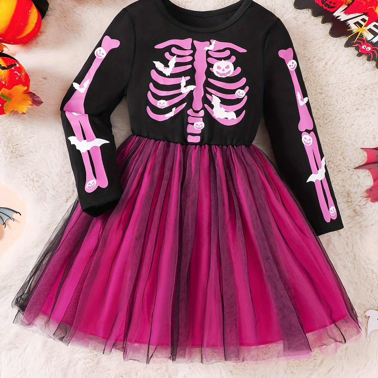 Halloween Skeleton Dress  Pink Tulle Party Costume - Product detail 6