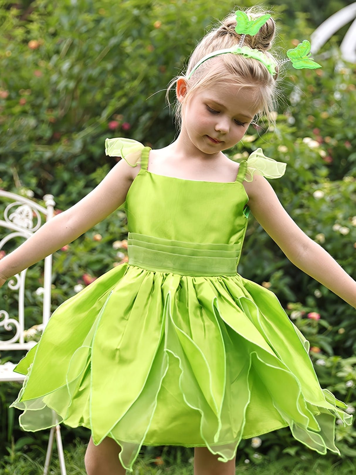 Girls Fairy Costume Dress  Petal Skirt Design With Flutter Sleeves - Product detail 4