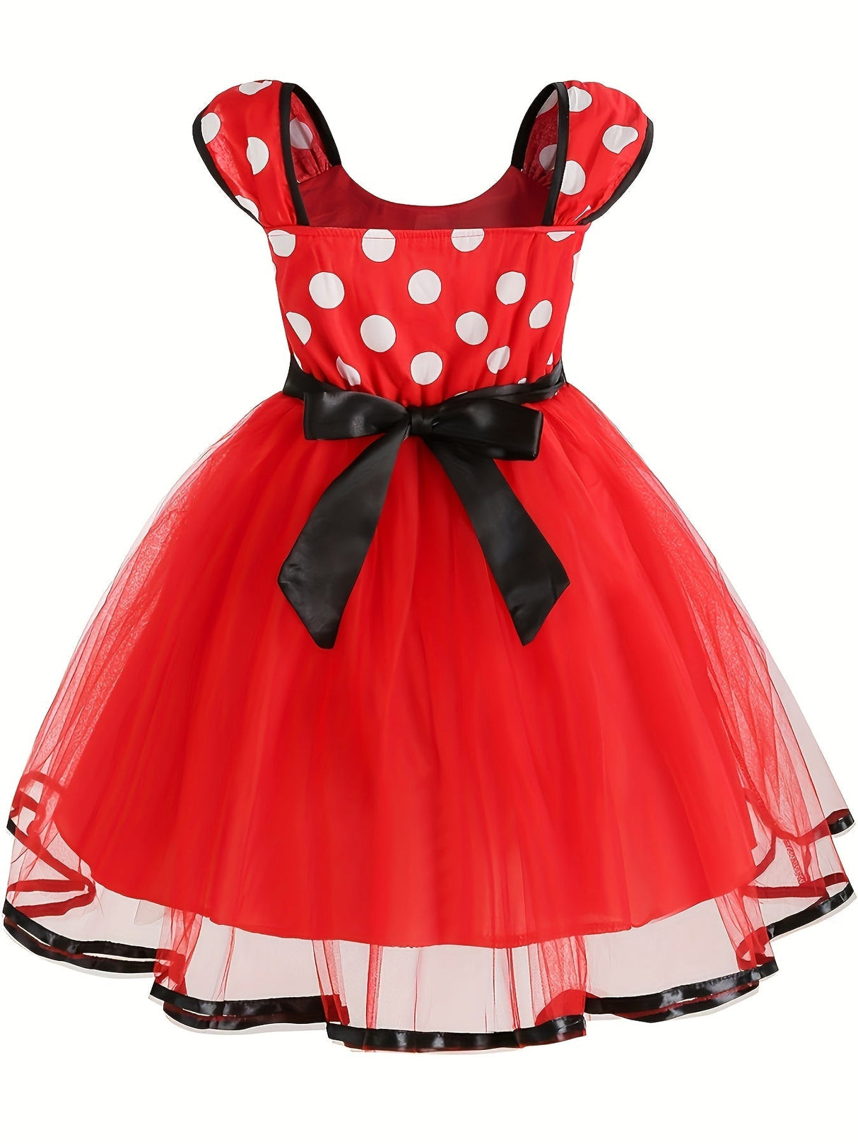 Girls Polka Dot Tulle Dress  Classic Red With Black Bow - Product example