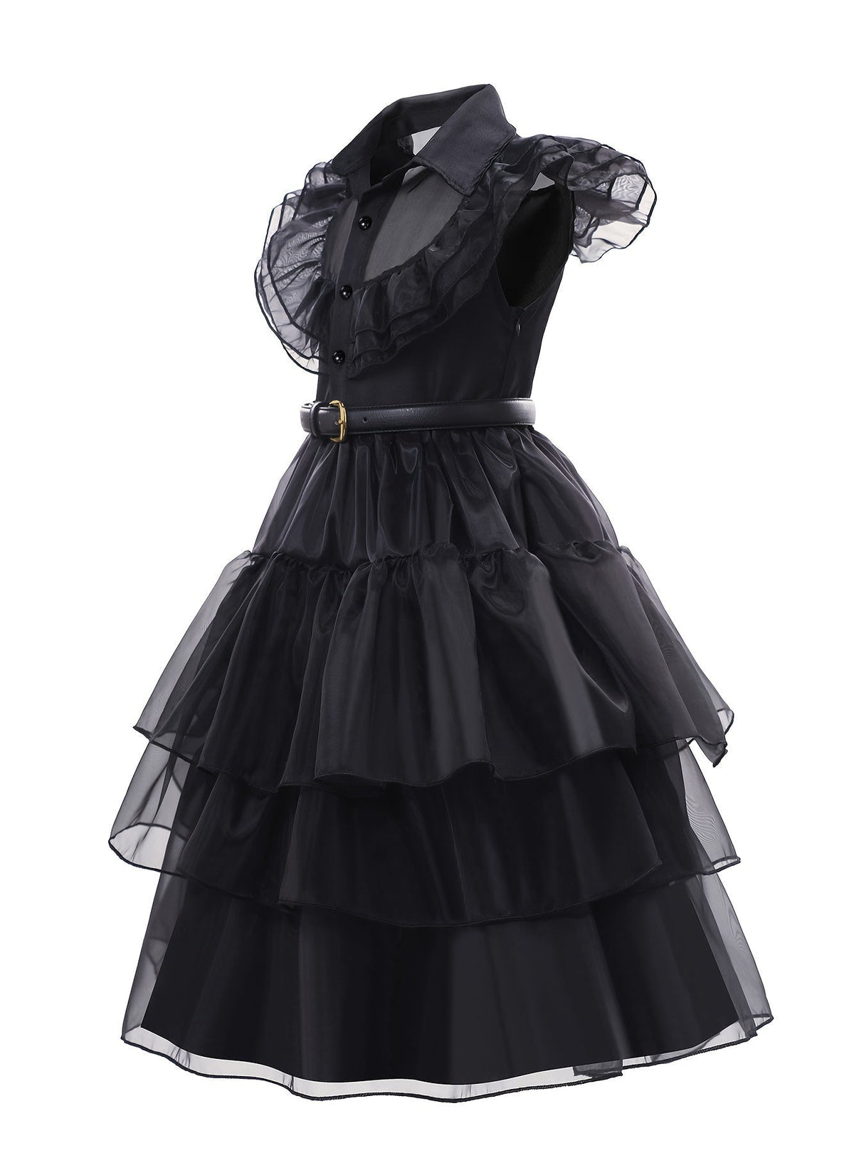 Gothic Tiered Dress  Black Ruffled Costume With Accessories - Product detail 5