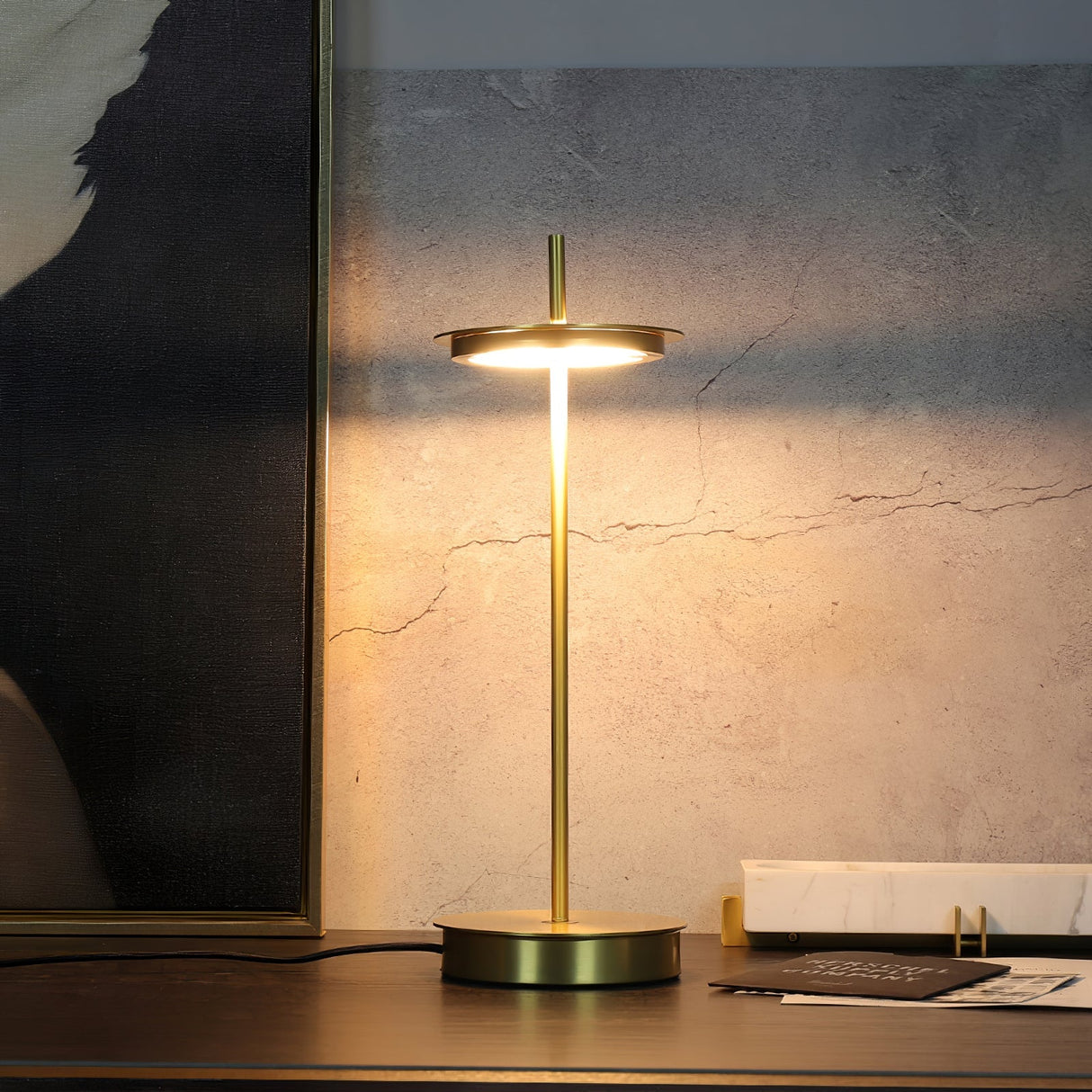 Modern Metal Table Lamp Floating Disc Design - Detailed view
