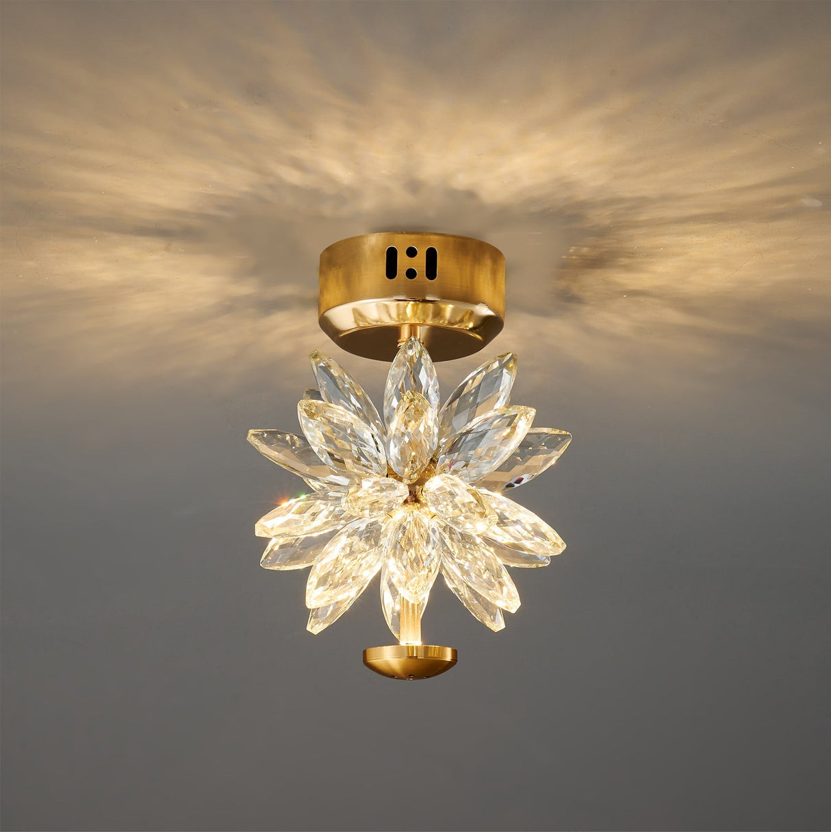 Crystal Flower Ceiling Light Gold Frame Floral Design - Detailed view