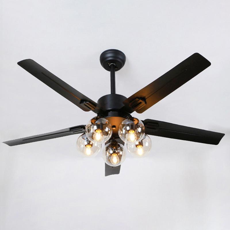 Modern Glass Ceiling Fan Black Metal Frame With Clear Shades - Product detail 12