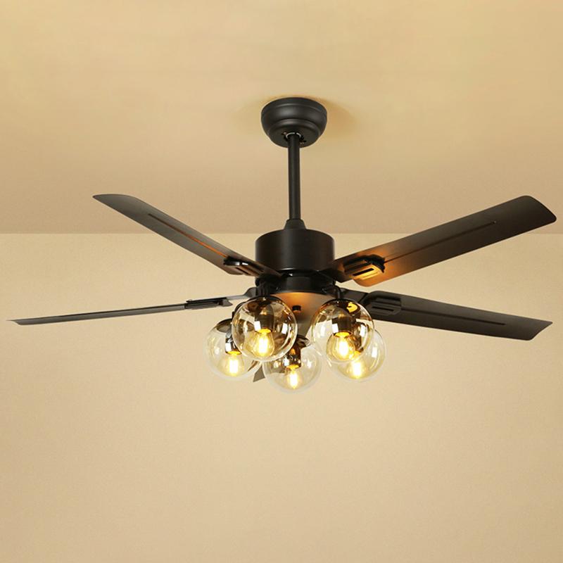 Modern Glass Ceiling Fan Black Metal Frame With Clear Shades - Product detail 11