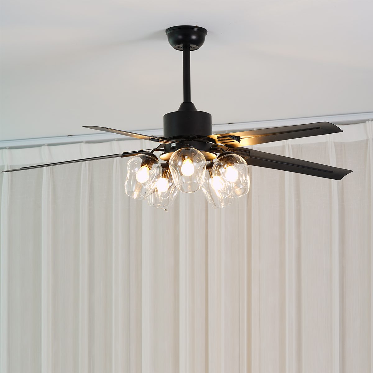 Modern Glass Ceiling Fan Black Metal Frame With Clear Shades - Product detail 19