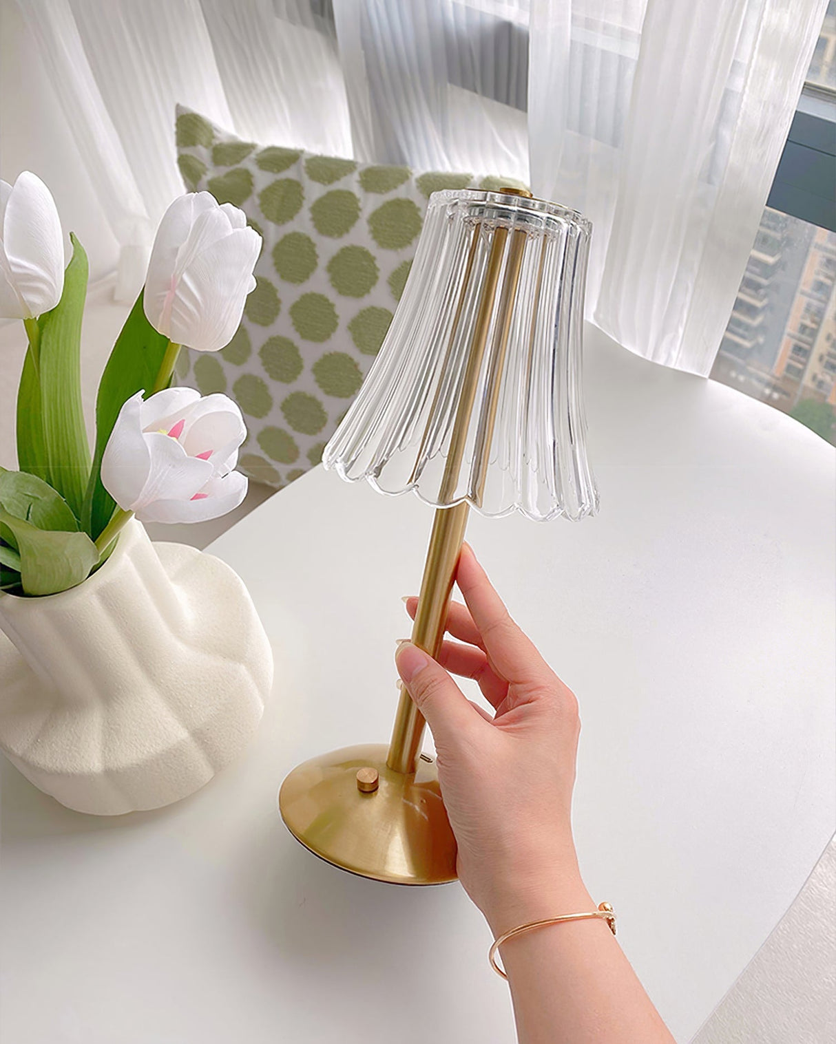 Modern Table Lamp Crystal Glass Shade With Gold Base - Product example