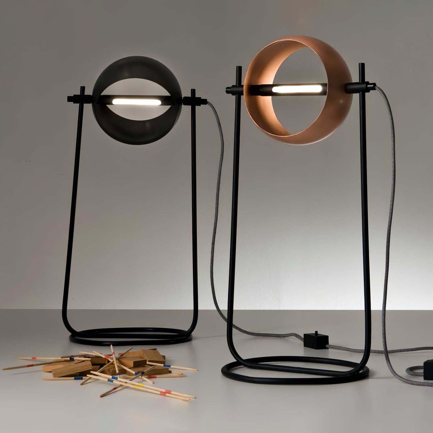 Modern Globe Table Lamp  Copper Metal Ring Design - Product example
