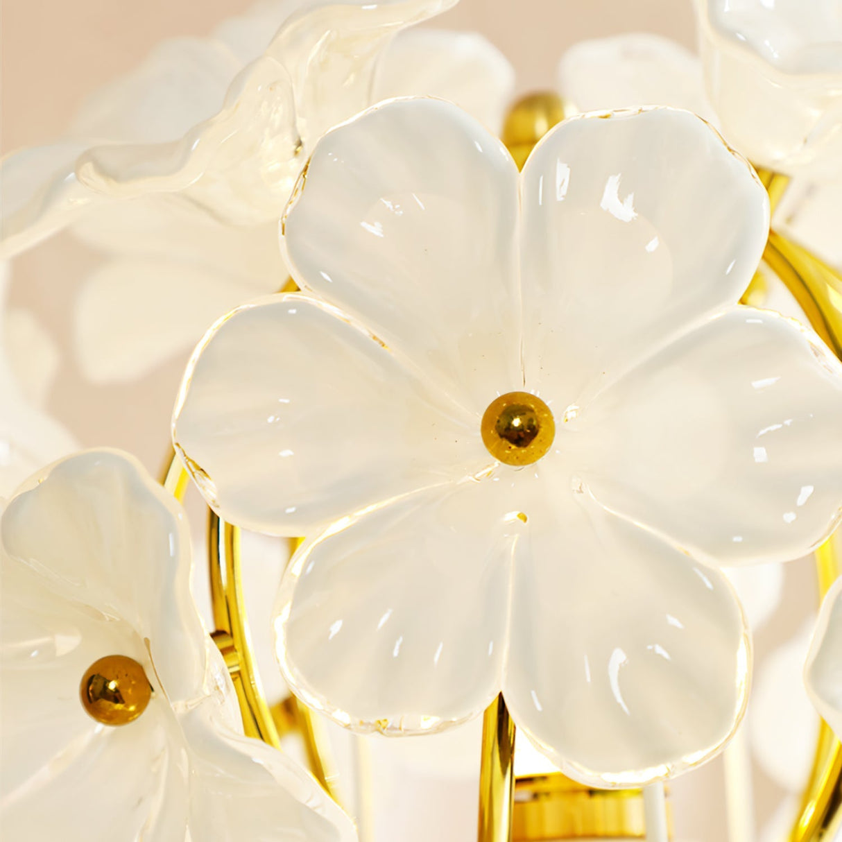 Floral Table Lamp White Glass Petals with Gold Accents - Product detail 5