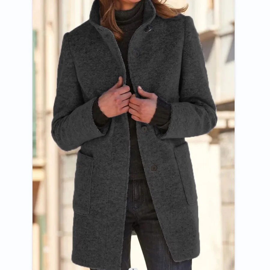 Wool Winter Coat Stand Collar Gray Design - Product detail 5