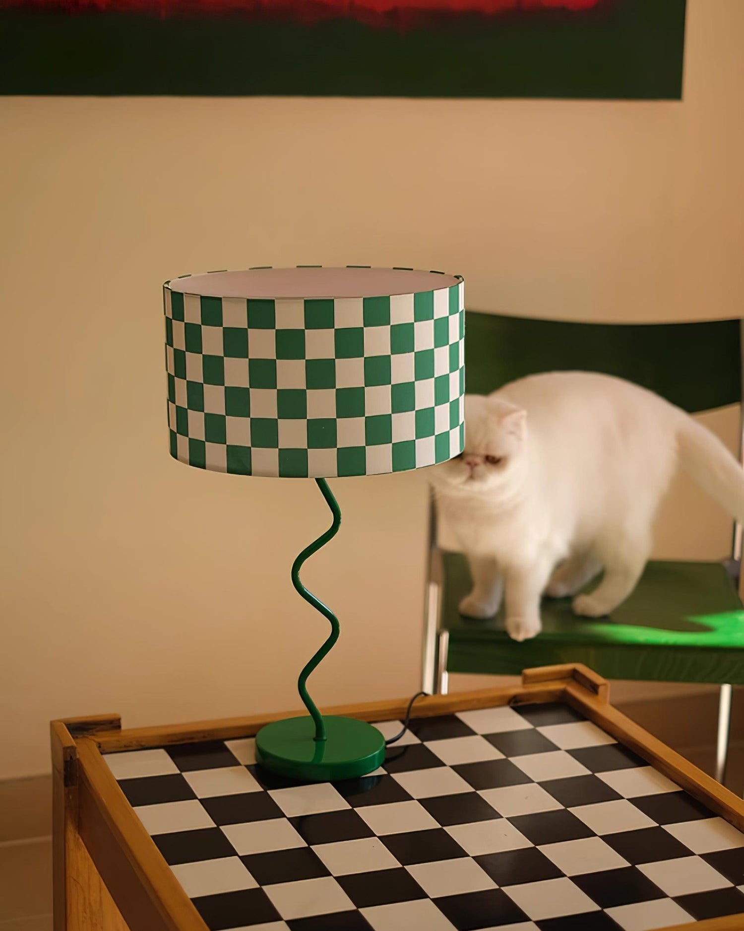 Retro Table Lamp  Green Checkerboard Pattern - Product detail 9