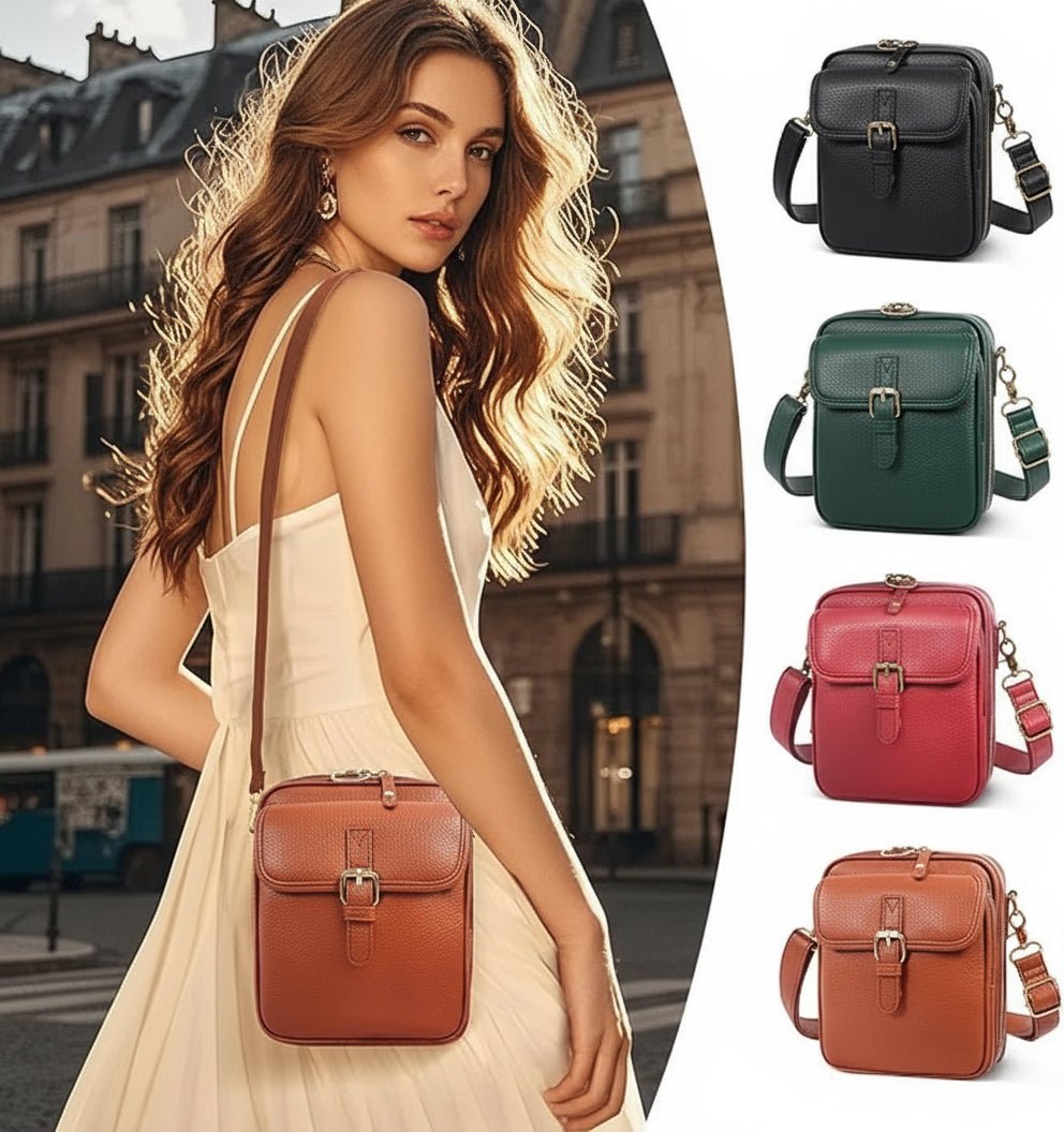 Leather Crossbody Bag Anti-Theft Compact Square Design - Product showcase