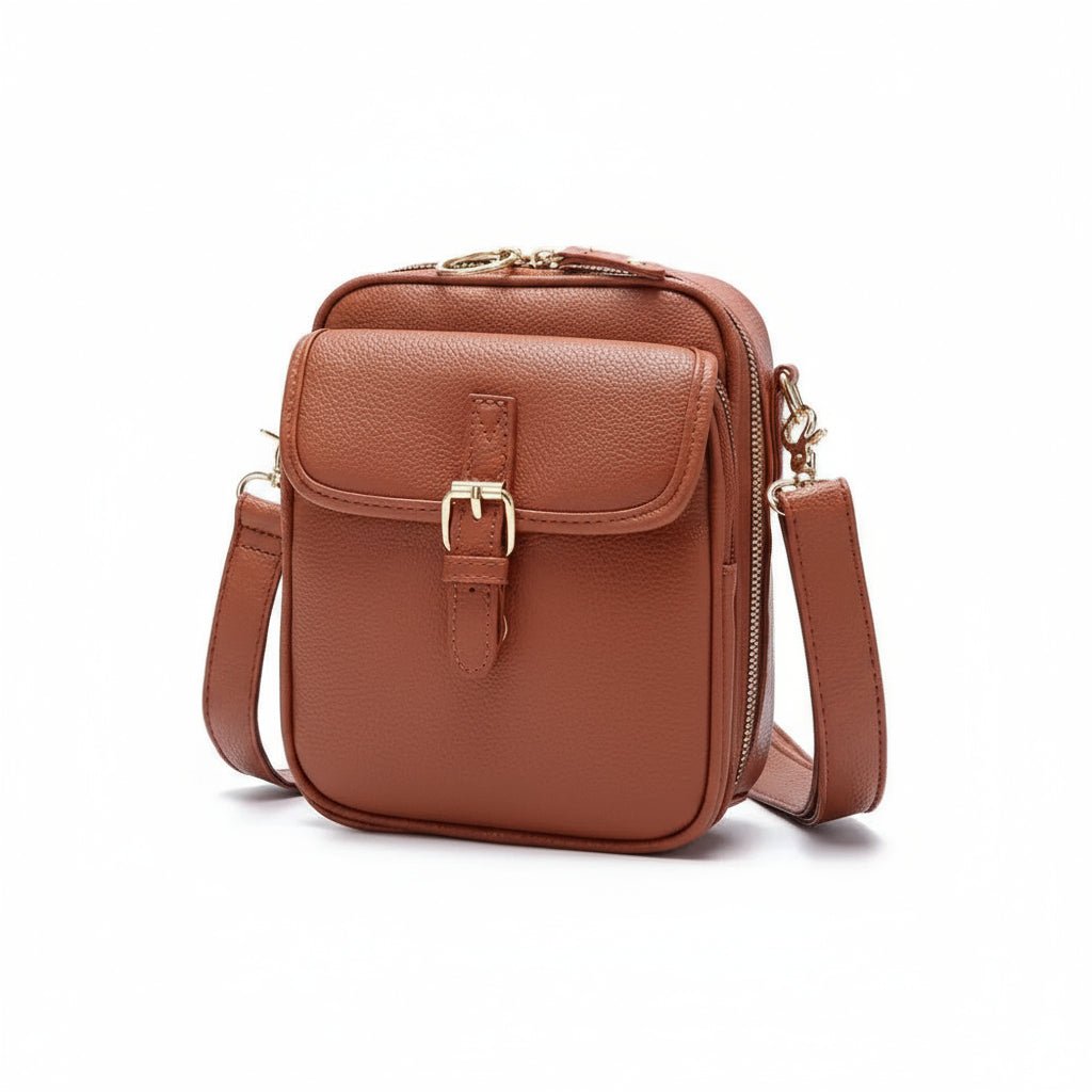 Leather Crossbody Bag Anti-Theft Compact Square Design - Detailed view