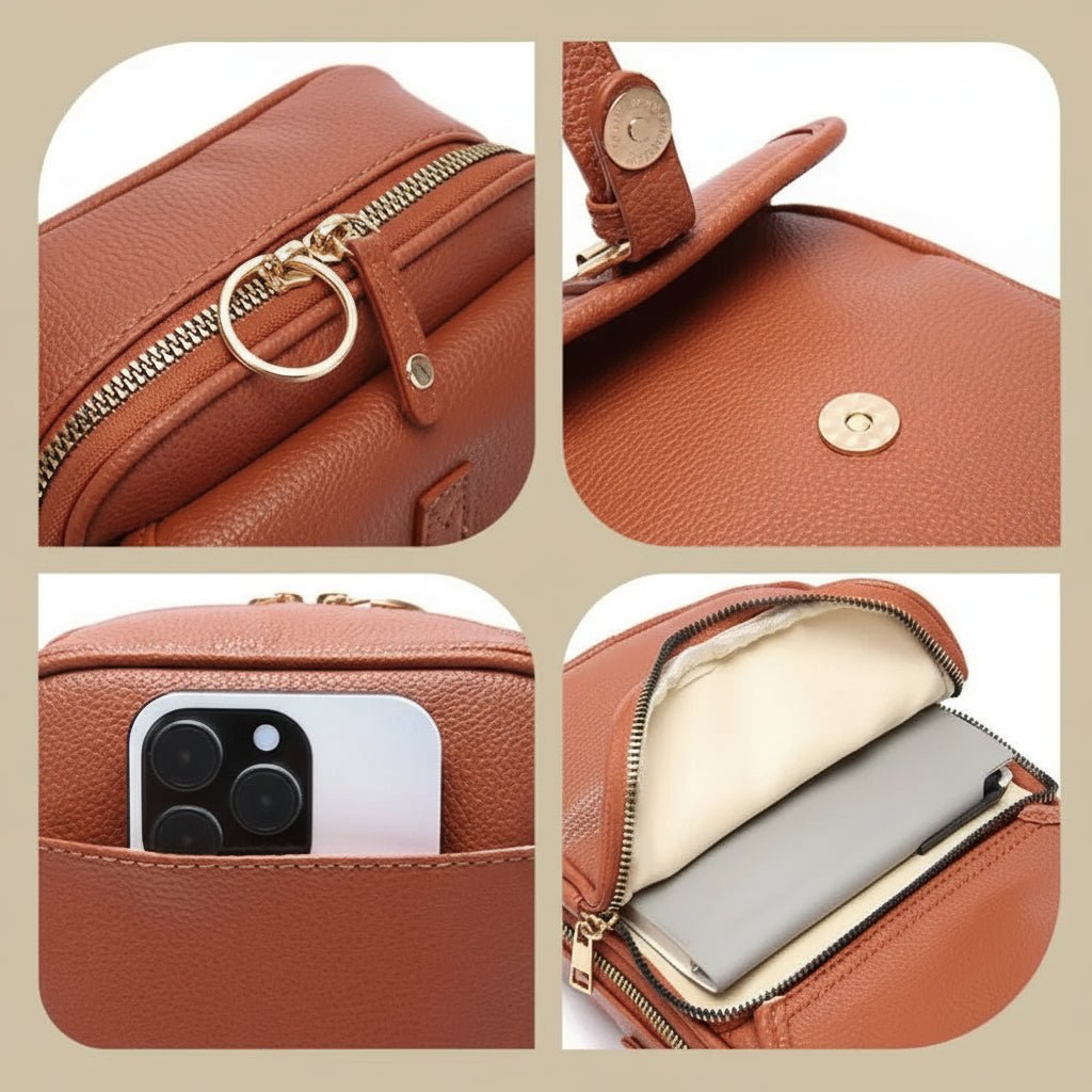 Leather Crossbody Bag Anti-Theft Compact Square Design - Product detail 6