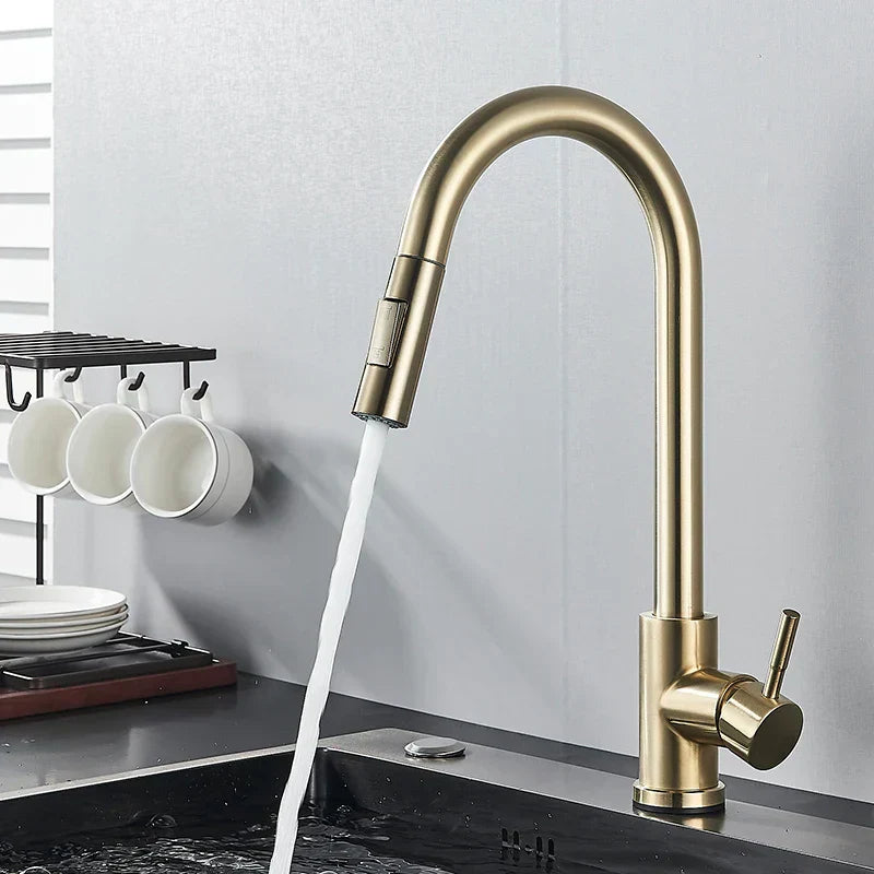 Modern Kitchen Faucet Brushed Gold Pull Down Sprayer - Product detail 7