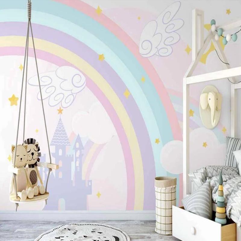 Princess Mural Wallpaper | Pastel Rainbow Castle Design