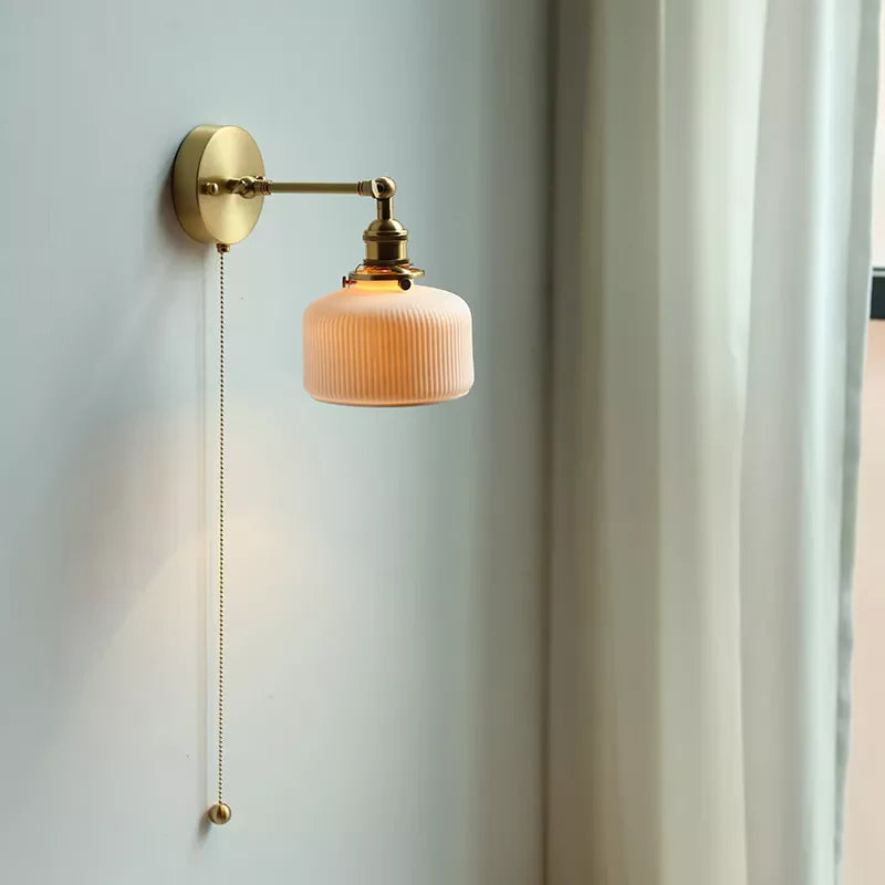 Nordic Ceramic Wall Light Ribbed Glass Shade With Brass Fixture - Product detail 11