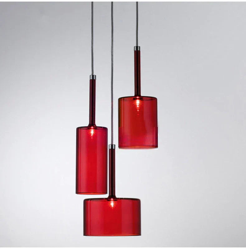 Contemporary Glass Pendant Lights Clear and Red Cylinder Design - Product detail 7