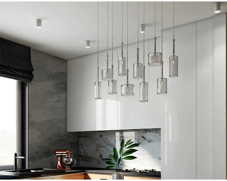 Contemporary Glass Pendant Lights Clear and Red Cylinder Design - Product example
