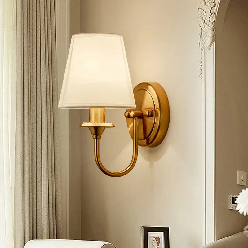 Modern LED Wall Sconce Brass Finish With Fabric Shade - Product detail 5