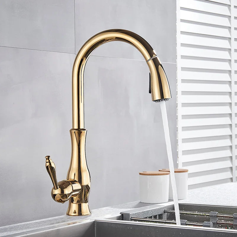 Modern Kitchen Faucet Polished Brass Gold Finish - Product detail 5