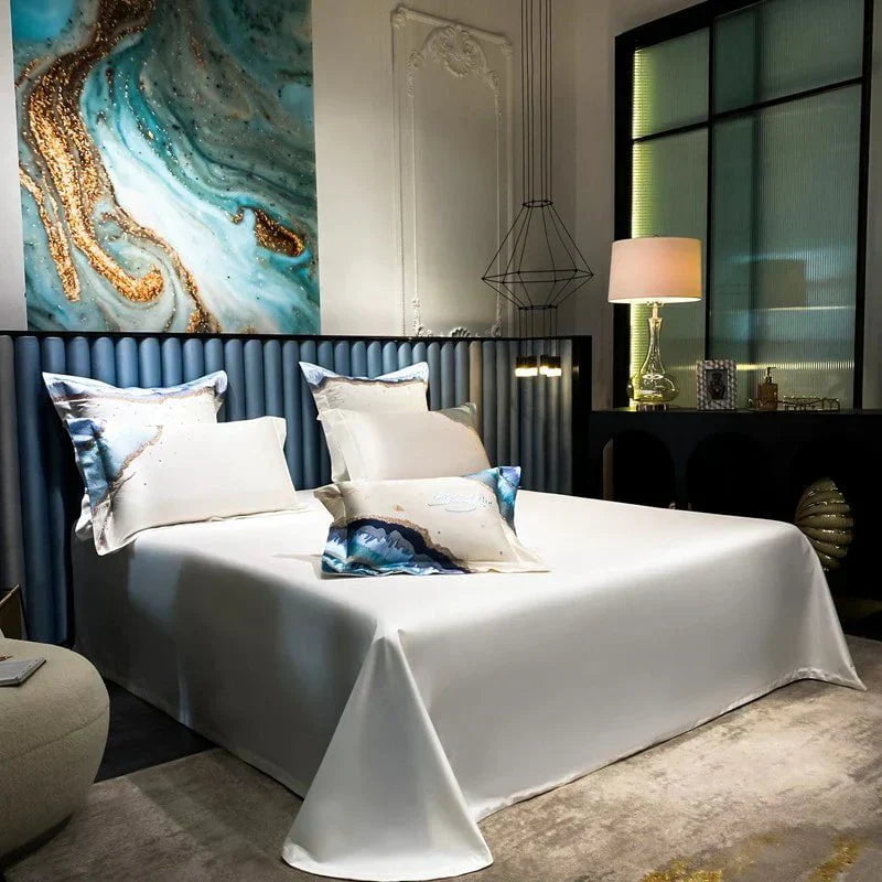 Luxury Egyptian Cotton Duvet Set  Ocean Wave Design With Gold Accents - Product detail 4