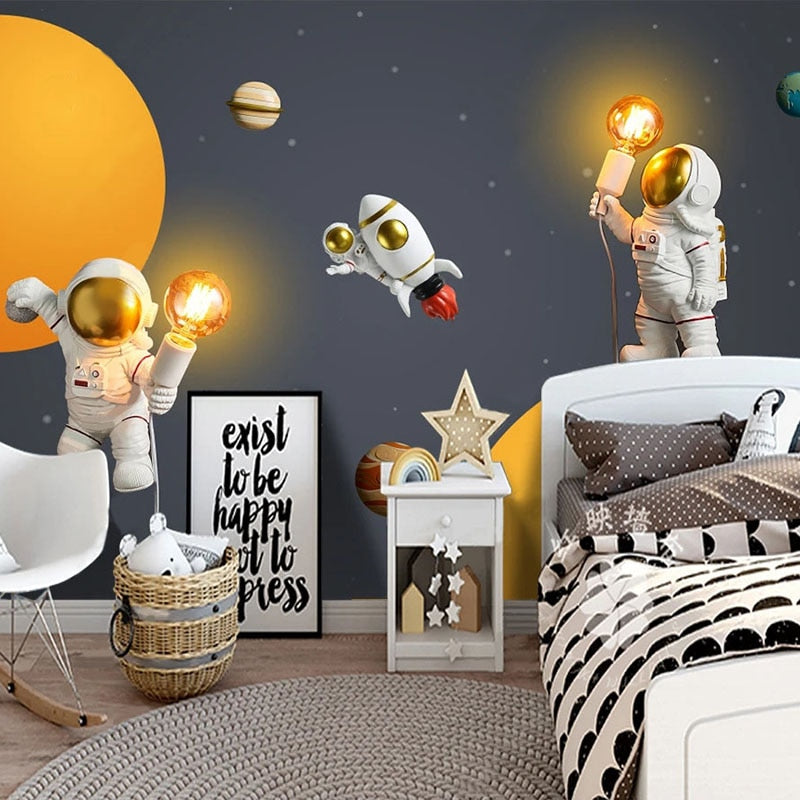 Space Mural Wallpaper | Astronaut Adventure with Glowing Planets