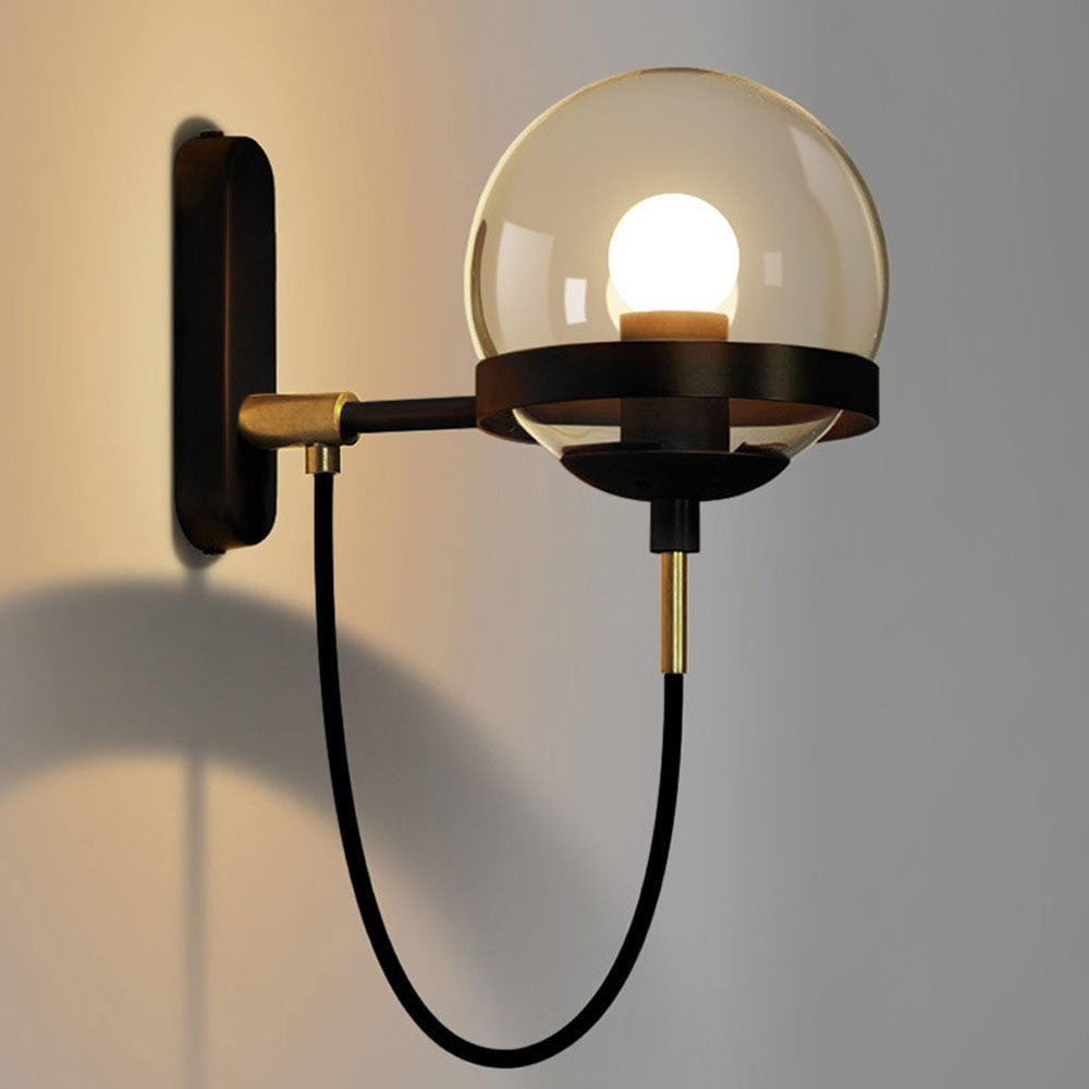 Modern Glass Wall Sconce Brushed Brass Globe Design - Product example