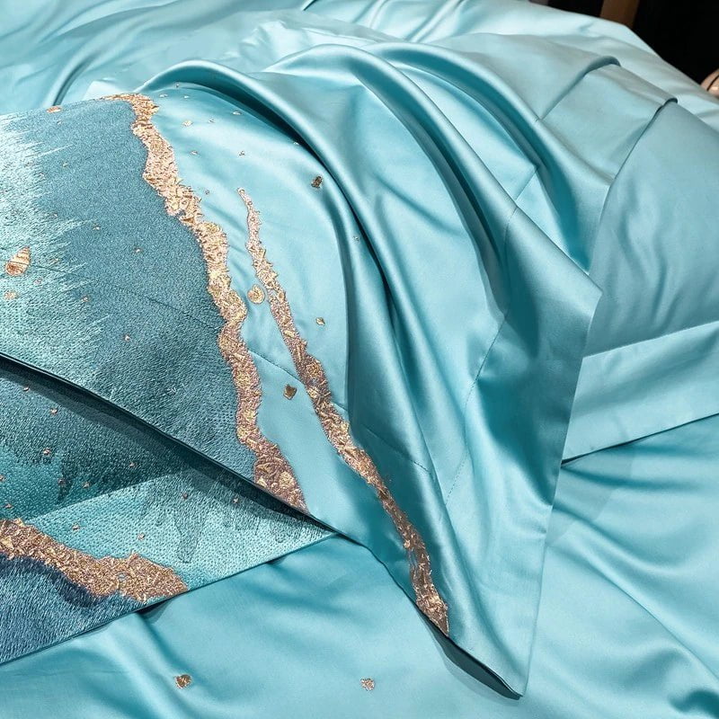 Luxury Egyptian Cotton Duvet Set  Ocean Wave Design With Gold Accents - Product detail 13