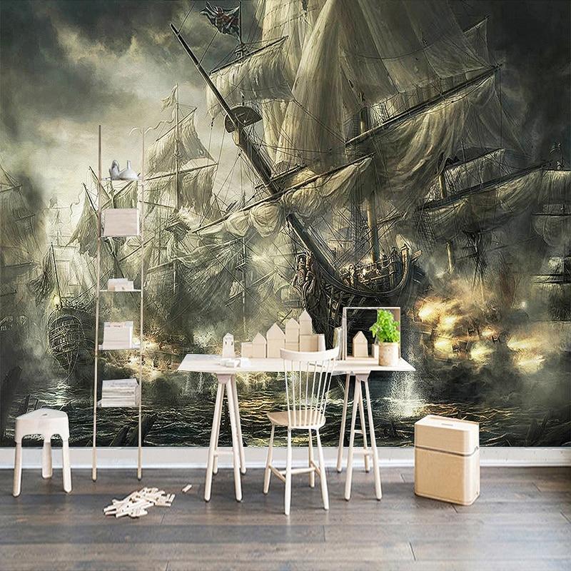Pirate Mural Wallpaper | Vintage Naval Battle Scene