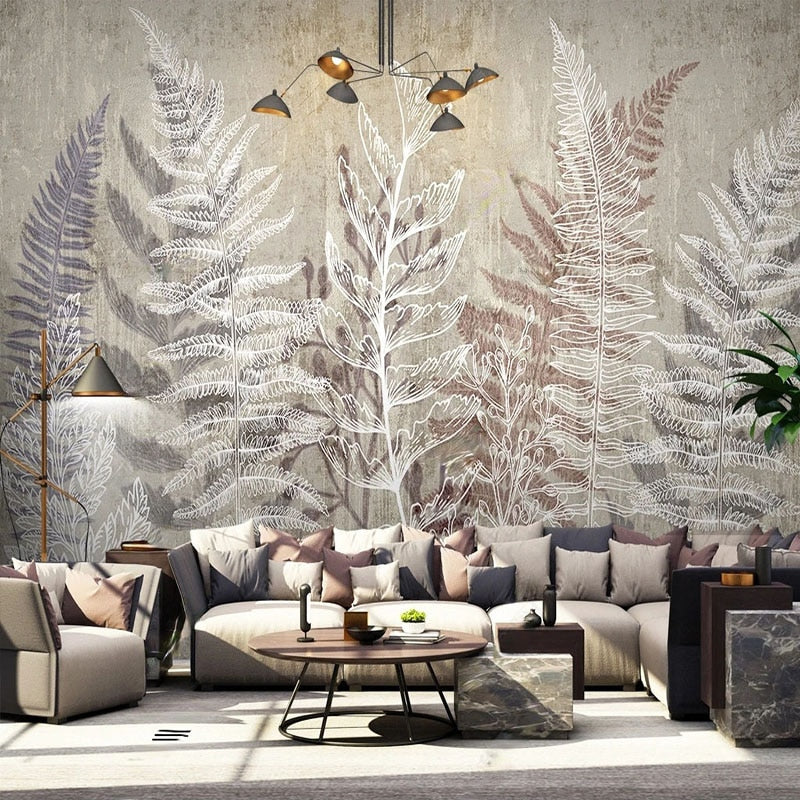Fern Mural Wallpaper | Elegant White and Grey Botanical Design