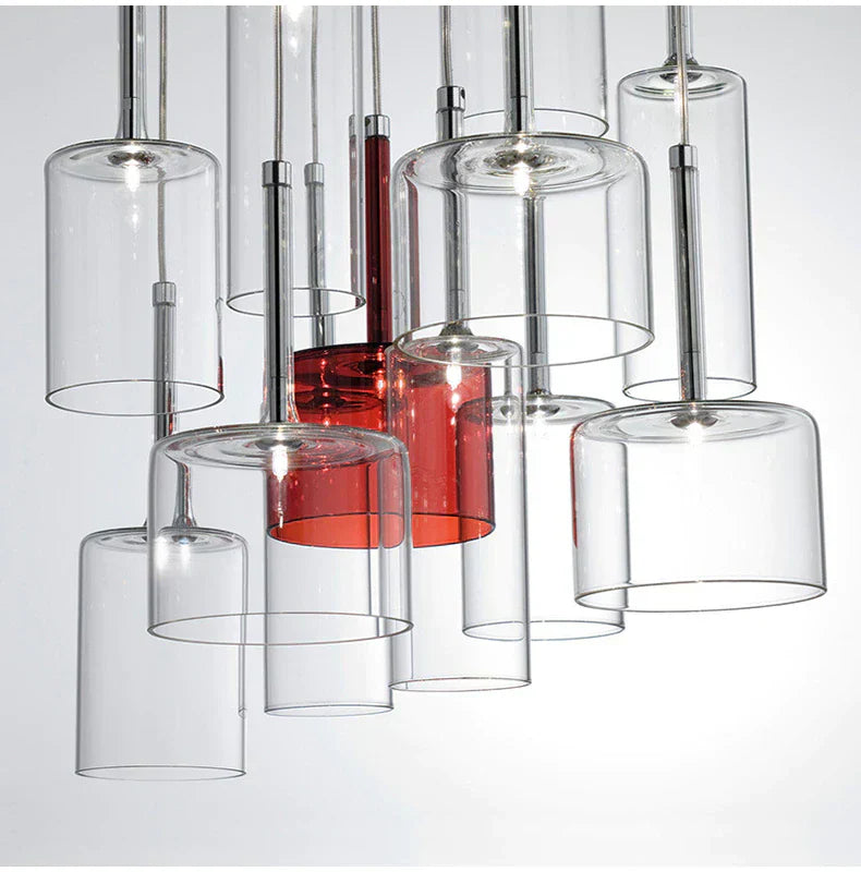 Contemporary Glass Pendant Lights Clear and Red Cylinder Design - Product showcase