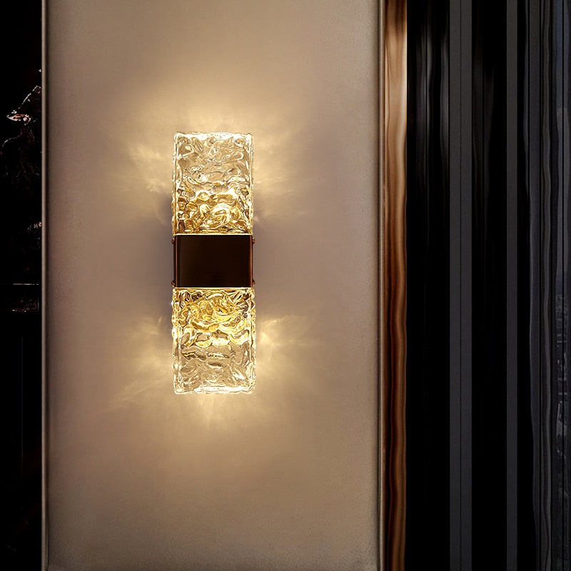 Modern Crystal Wall Sconce Gold Brushed Finish - Detailed view