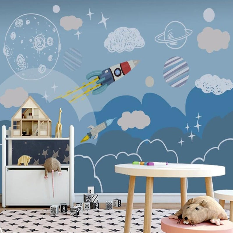 Space Mural Wallpaper | Rocket Adventure with Planets