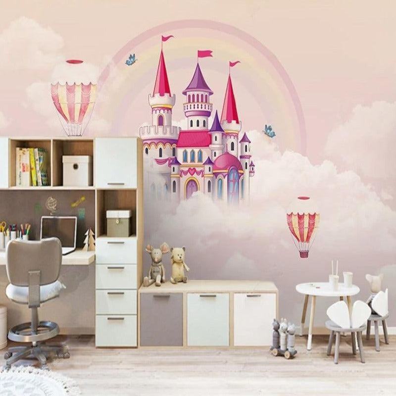 Princess Mural Wallpaper | Magical Castle with Hot Air Balloons