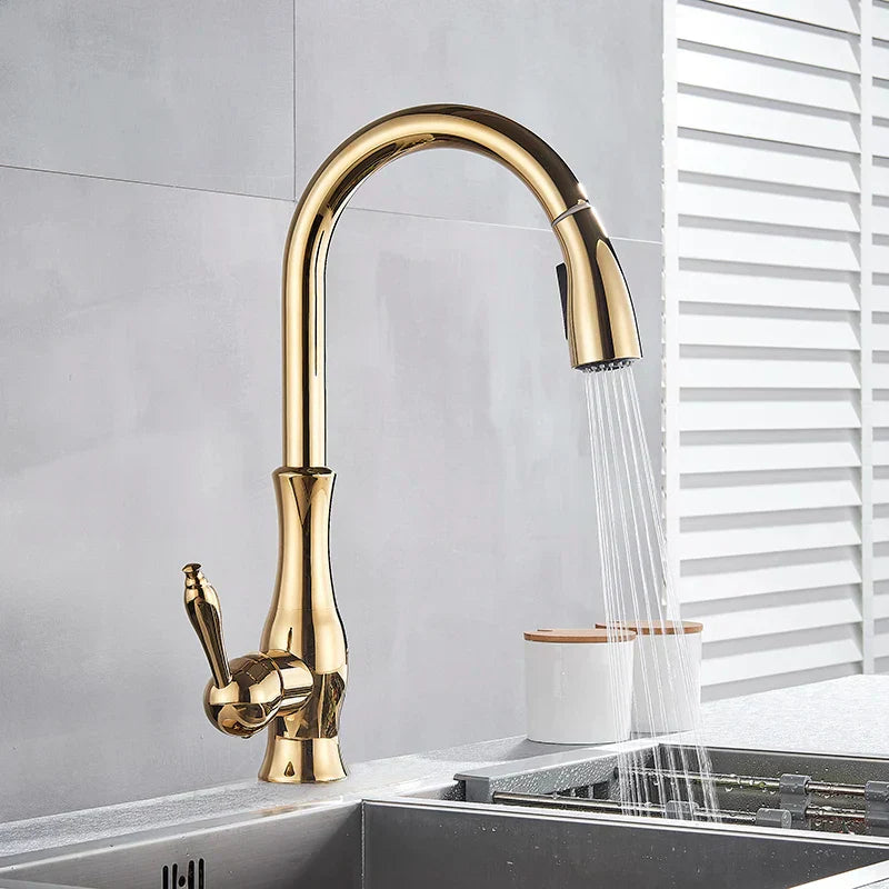 Modern Kitchen Faucet Polished Brass Gold Finish - Product showcase