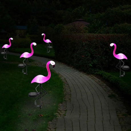 Solar Garden Lights  Pink Flamingo Outdoor Stakes - Detailed view