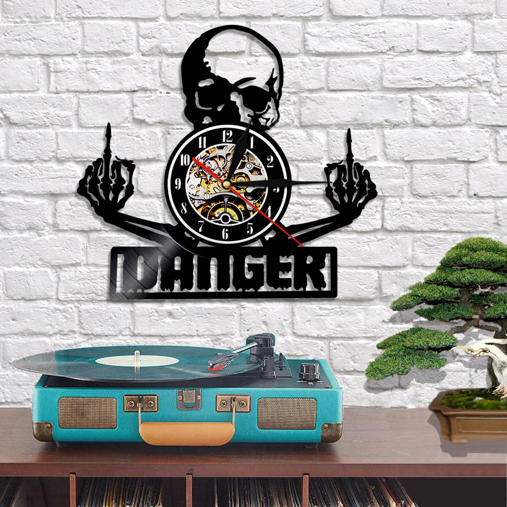 Skull Wall Clock  Modern Gothic Vinyl Design - Product showcase