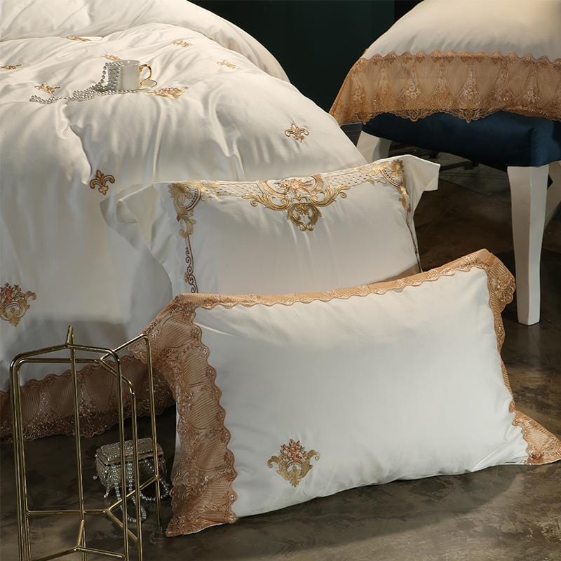 Luxury Egyptian Cotton Bedding Set  Gold Lace Embroidered Design - Product detail 7