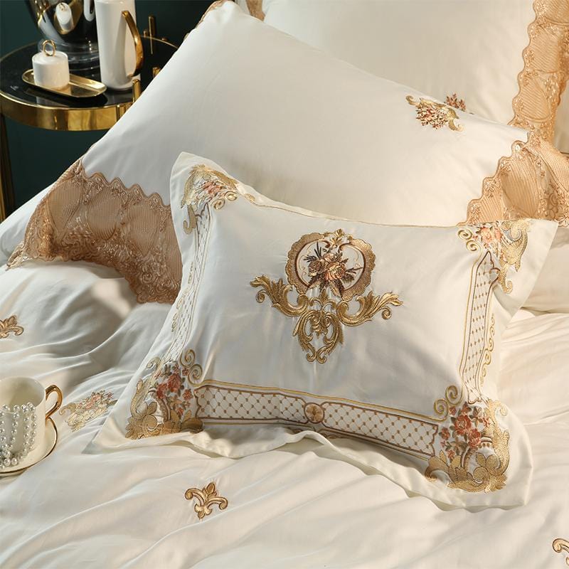 Luxury Egyptian Cotton Bedding Set  Gold Lace Embroidered Design - Product detail 6