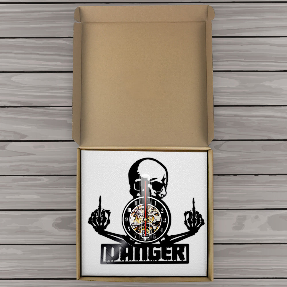 Skull Wall Clock  Modern Gothic Vinyl Design - Detailed view