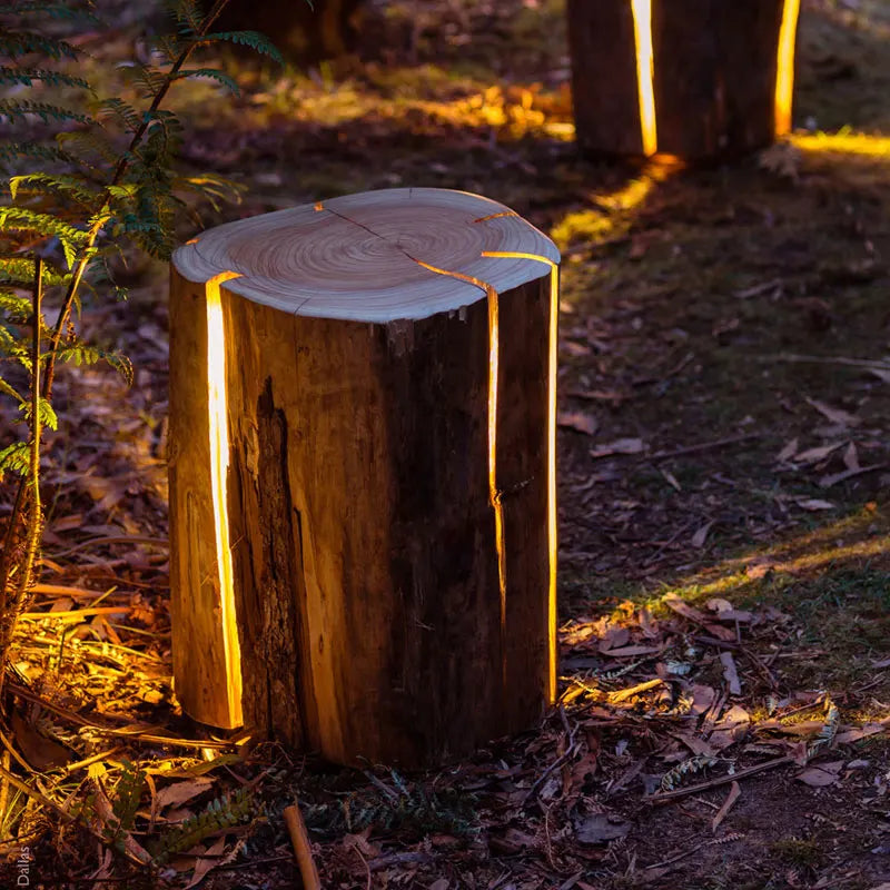 Rustic Tree Stump Light LED Garden Path Lamp - Detailed view