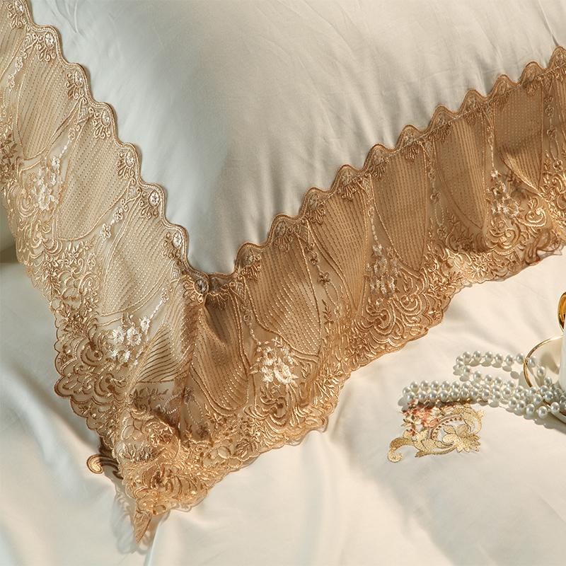 Luxury Egyptian Cotton Bedding Set  Gold Lace Embroidered Design - Product detail 9