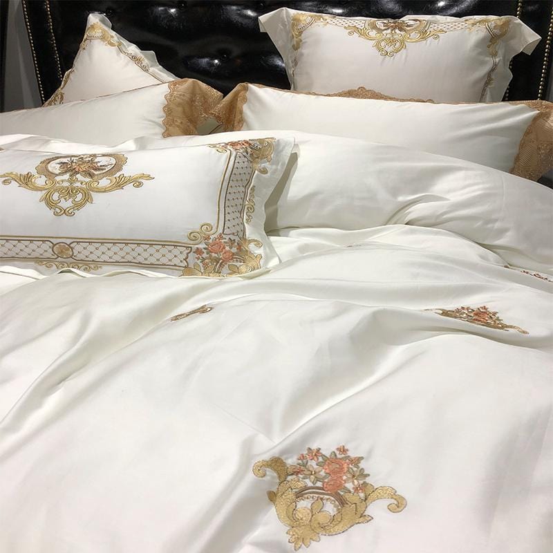 Luxury Egyptian Cotton Bedding Set  Gold Lace Embroidered Design - Product detail 5