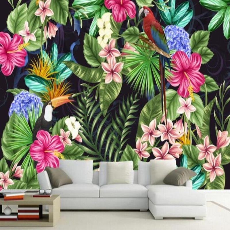 Tropical Mural Wallpaper | Exotic Birds and Hibiscus Paradise