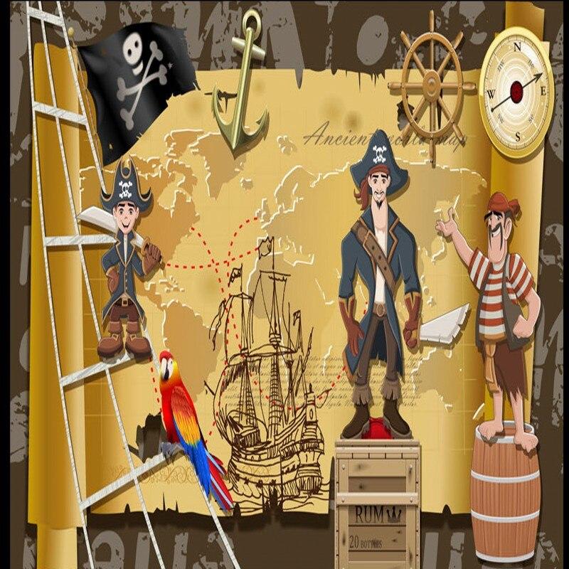 Pirate Mural Wallpaper | Adventure Map with Treasure Ship