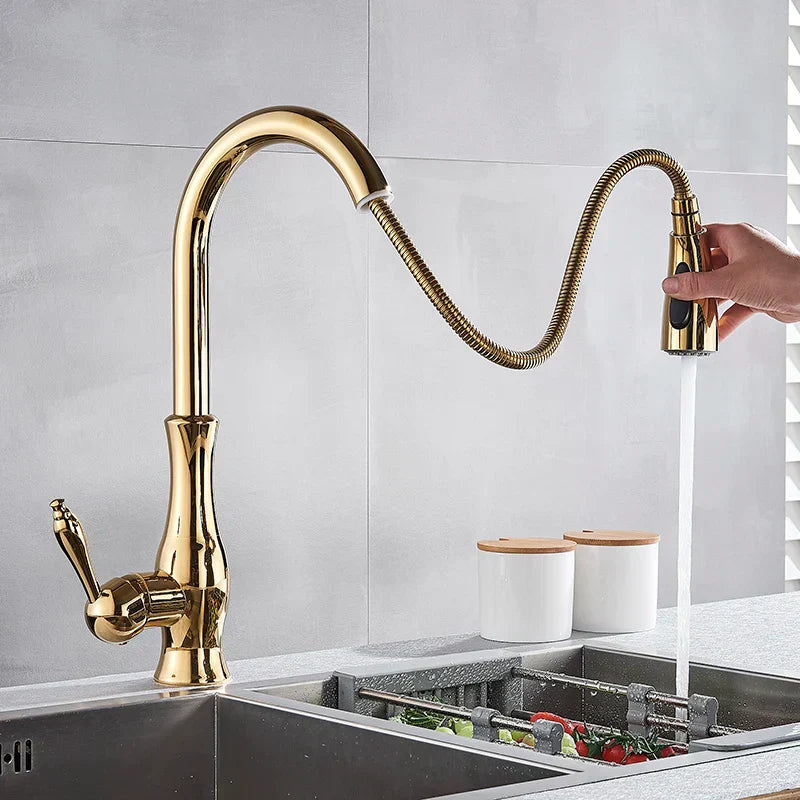Modern Kitchen Faucet Polished Brass Gold Finish - Detailed view