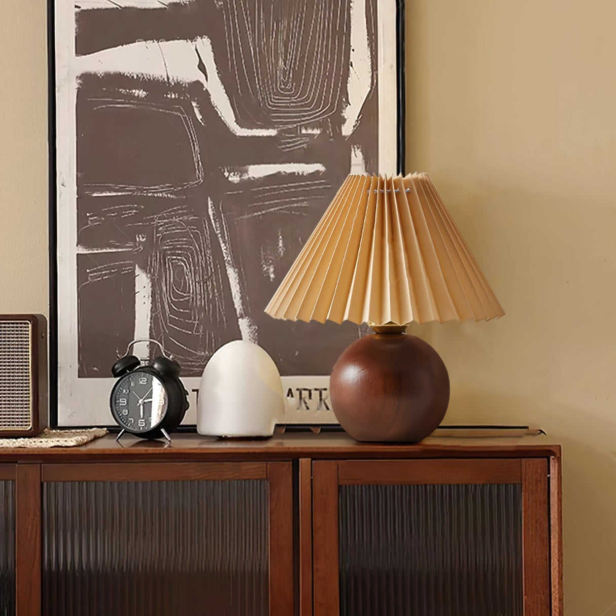 Scandinavian Table Lamp Wooden Sphere Base with Pleated Shade - Product detail 10